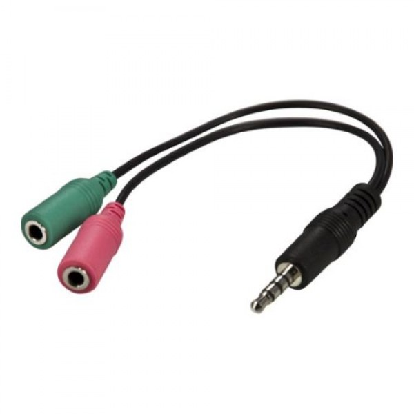 Audio cable stereo headphone adapter 4-pin 3.5mm Male 2x 3.5mm Female converter 20cm
